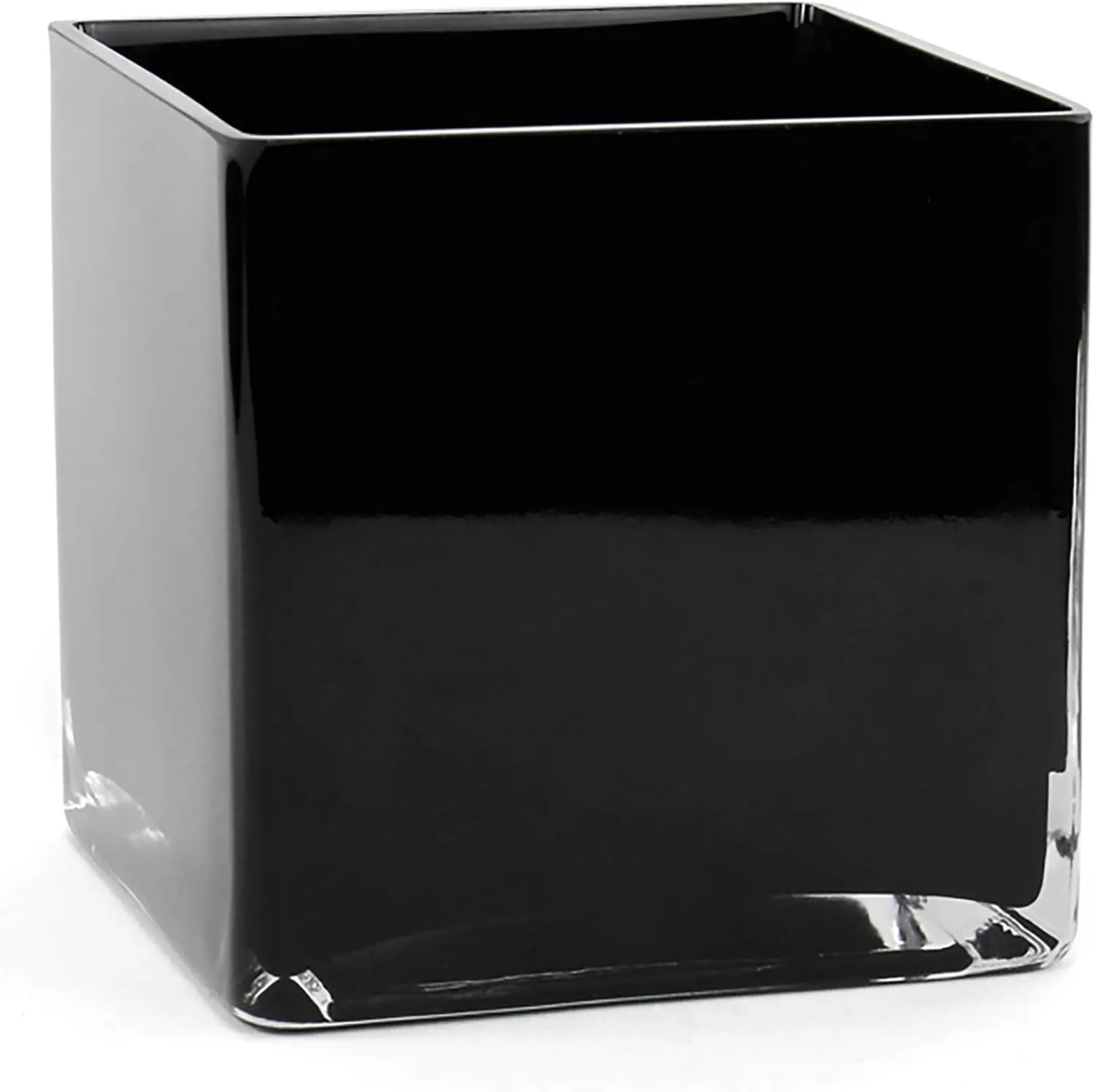CYS EXCEL Black Glass Cube Vase 6"x6"x6" | Square Wedding Flower Vase Centerpieces | Cubic Glass Candle Holder