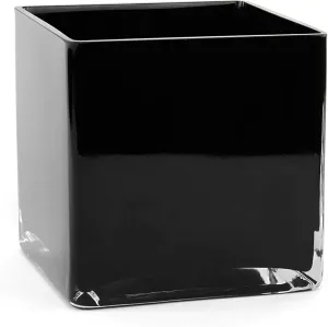 CYS EXCEL Black Glass Cube Vase 6"x6"x6" | Square Wedding Flower Vase Centerpieces | Cubic Glass Candle Holder