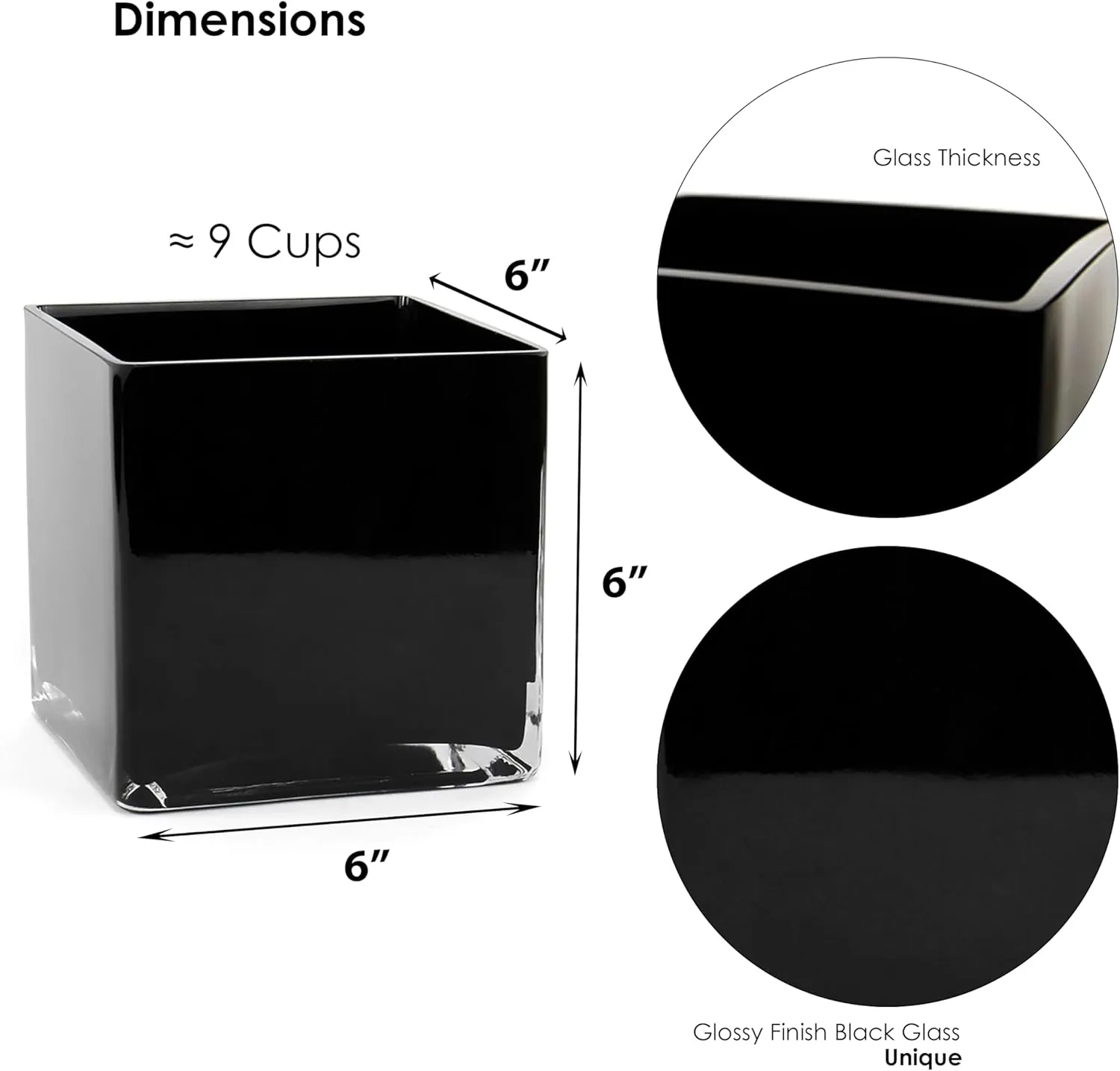 CYS EXCEL Black Glass Cube Vase 6"x6"x6" | Square Wedding Flower Vase Centerpieces | Cubic Glass Candle Holder