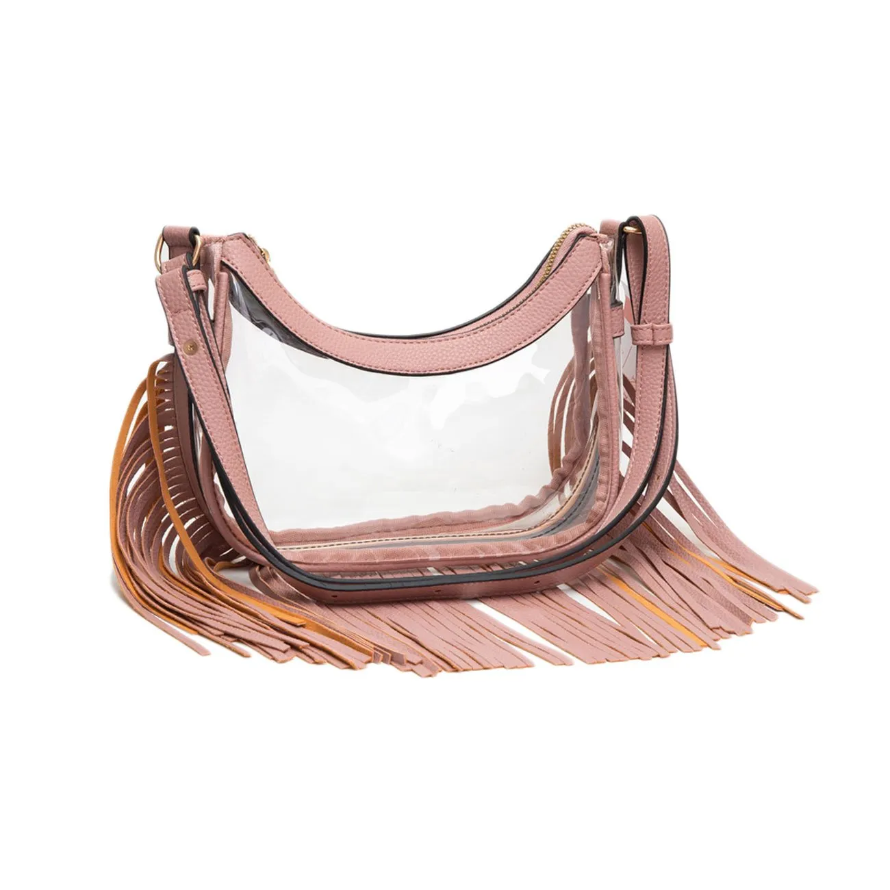 Dazzling Transparent Clear Leopard Trim Fringe Crossbody Bag