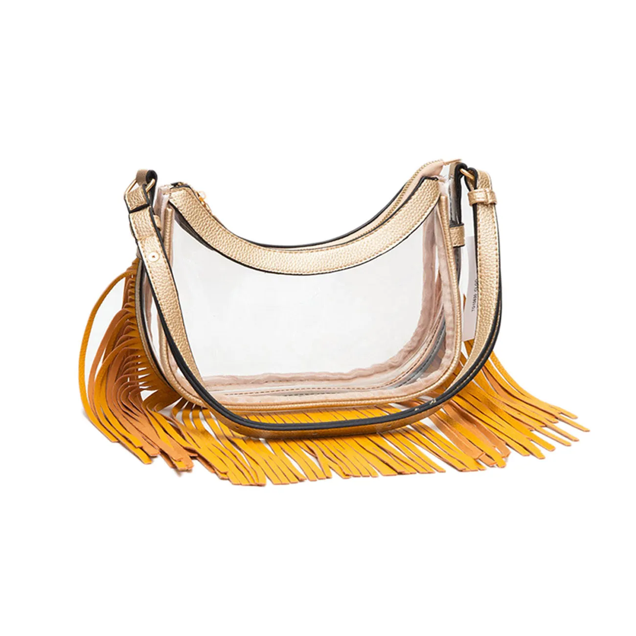 Dazzling Transparent Clear Leopard Trim Fringe Crossbody Bag