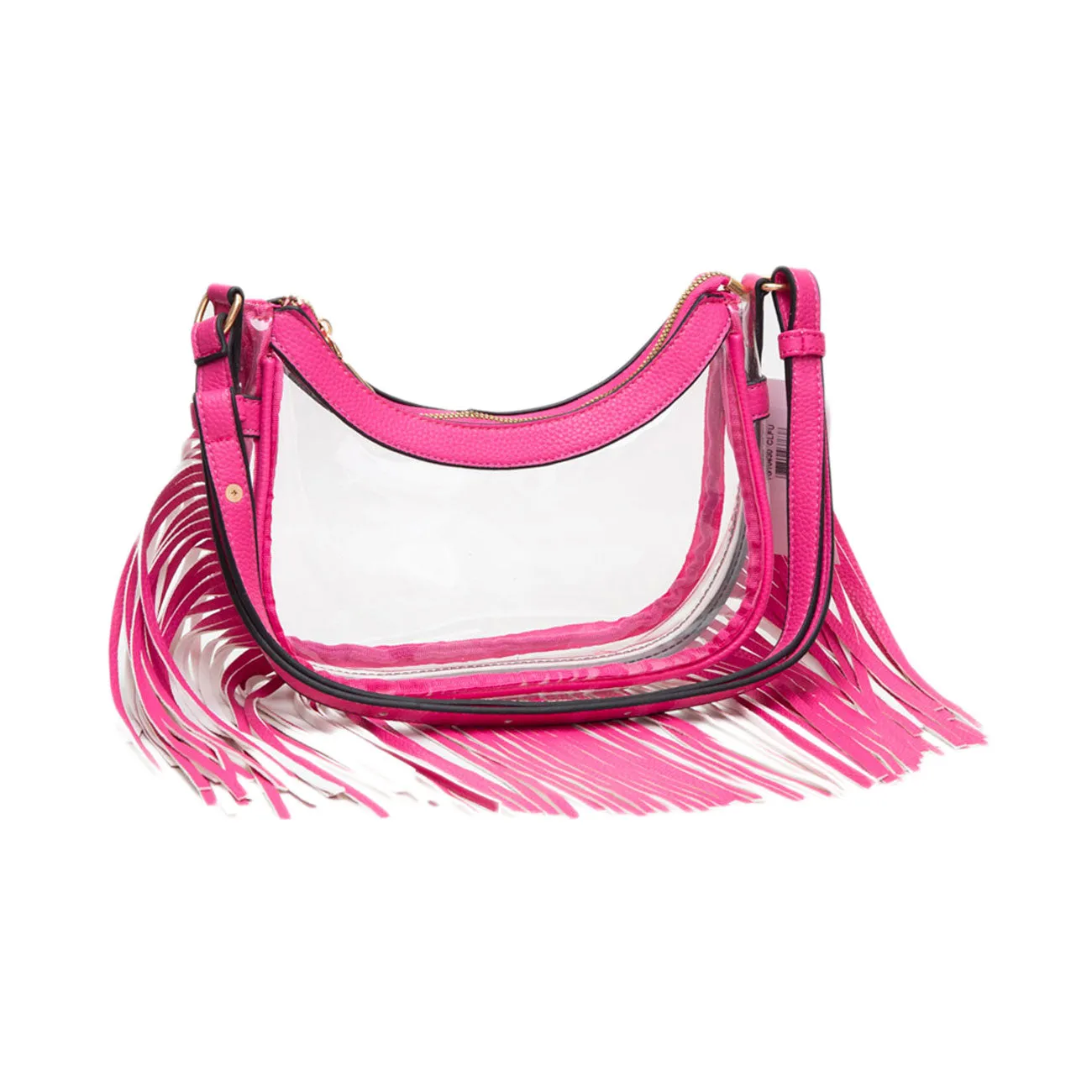 Dazzling Transparent Clear Leopard Trim Fringe Crossbody Bag