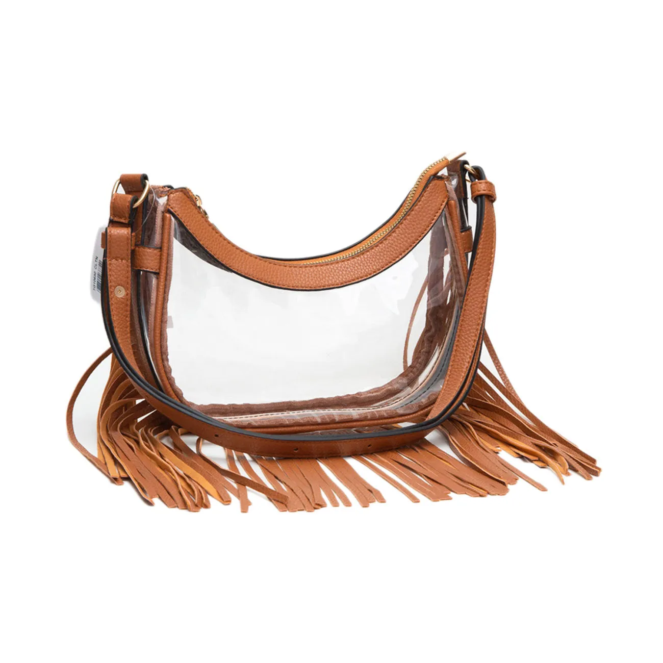 Dazzling Transparent Clear Leopard Trim Fringe Crossbody Bag