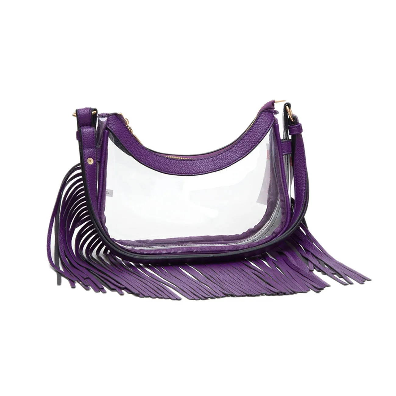 Dazzling Transparent Clear Leopard Trim Fringe Crossbody Bag