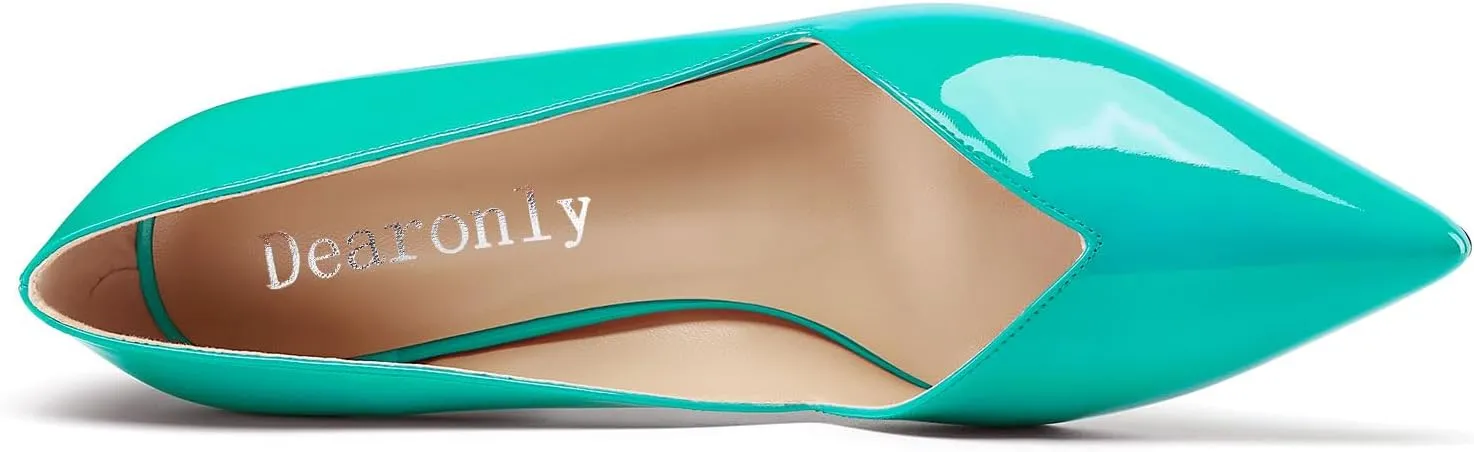 DearOnly Womens Close Pointed Toe Mid Block Heel Sexy Slip-on Pumps Dress Prom Office Patent Leather Shoes 2.4 Inches Heels