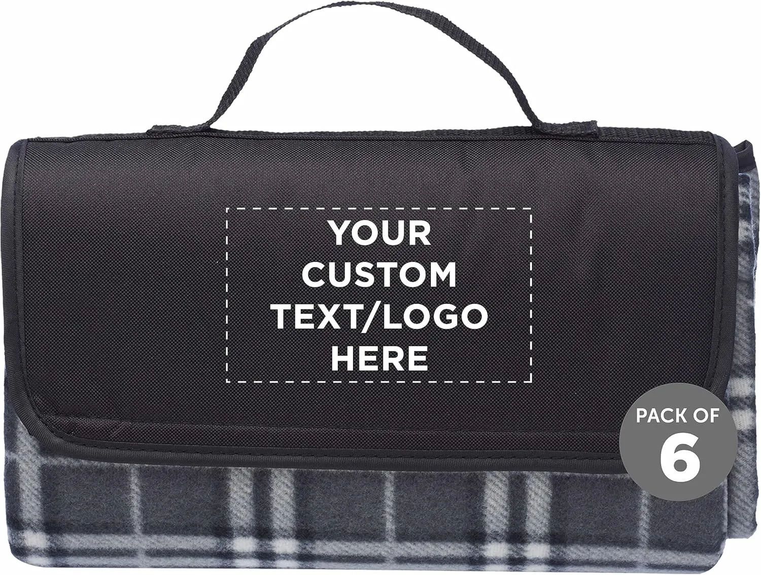DISCOUNT PROMOS 6 Brookhaven Roll Up Picnic Blankets Set - Customizable Text, Logo - Fleece, Woven Handle - Grey