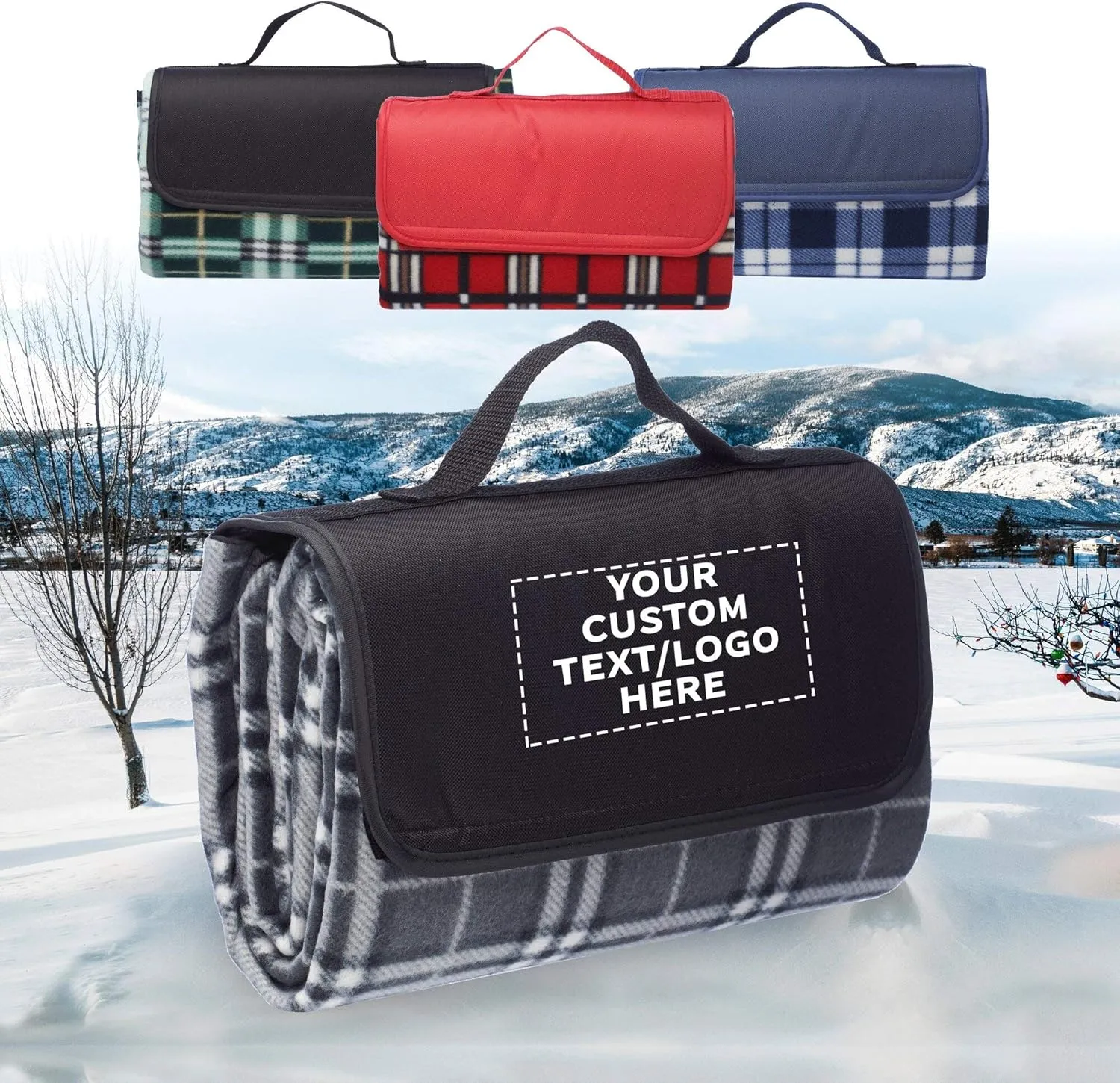 DISCOUNT PROMOS 6 Brookhaven Roll Up Picnic Blankets Set - Customizable Text, Logo - Fleece, Woven Handle - Grey