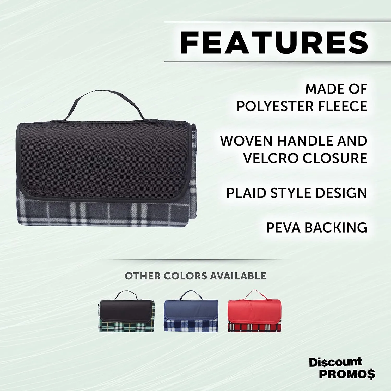 DISCOUNT PROMOS 6 Brookhaven Roll Up Picnic Blankets Set - Customizable Text, Logo - Fleece, Woven Handle - Grey