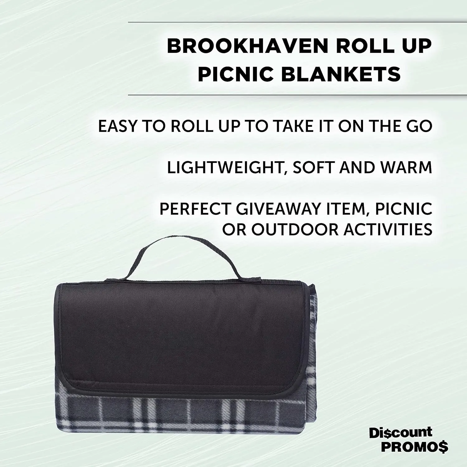 DISCOUNT PROMOS 6 Brookhaven Roll Up Picnic Blankets Set - Customizable Text, Logo - Fleece, Woven Handle - Grey