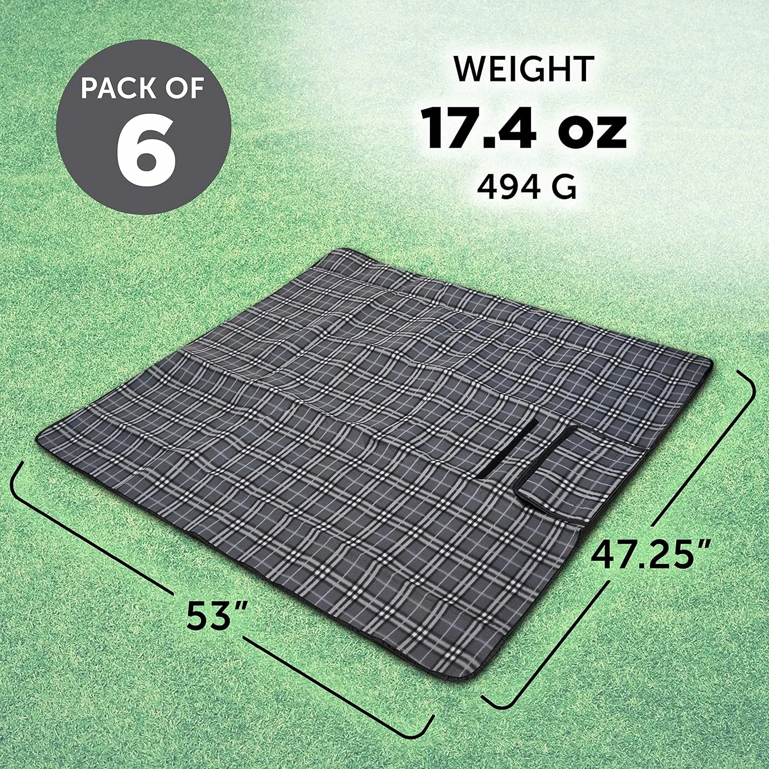 DISCOUNT PROMOS 6 Brookhaven Roll Up Picnic Blankets Set - Customizable Text, Logo - Fleece, Woven Handle - Grey