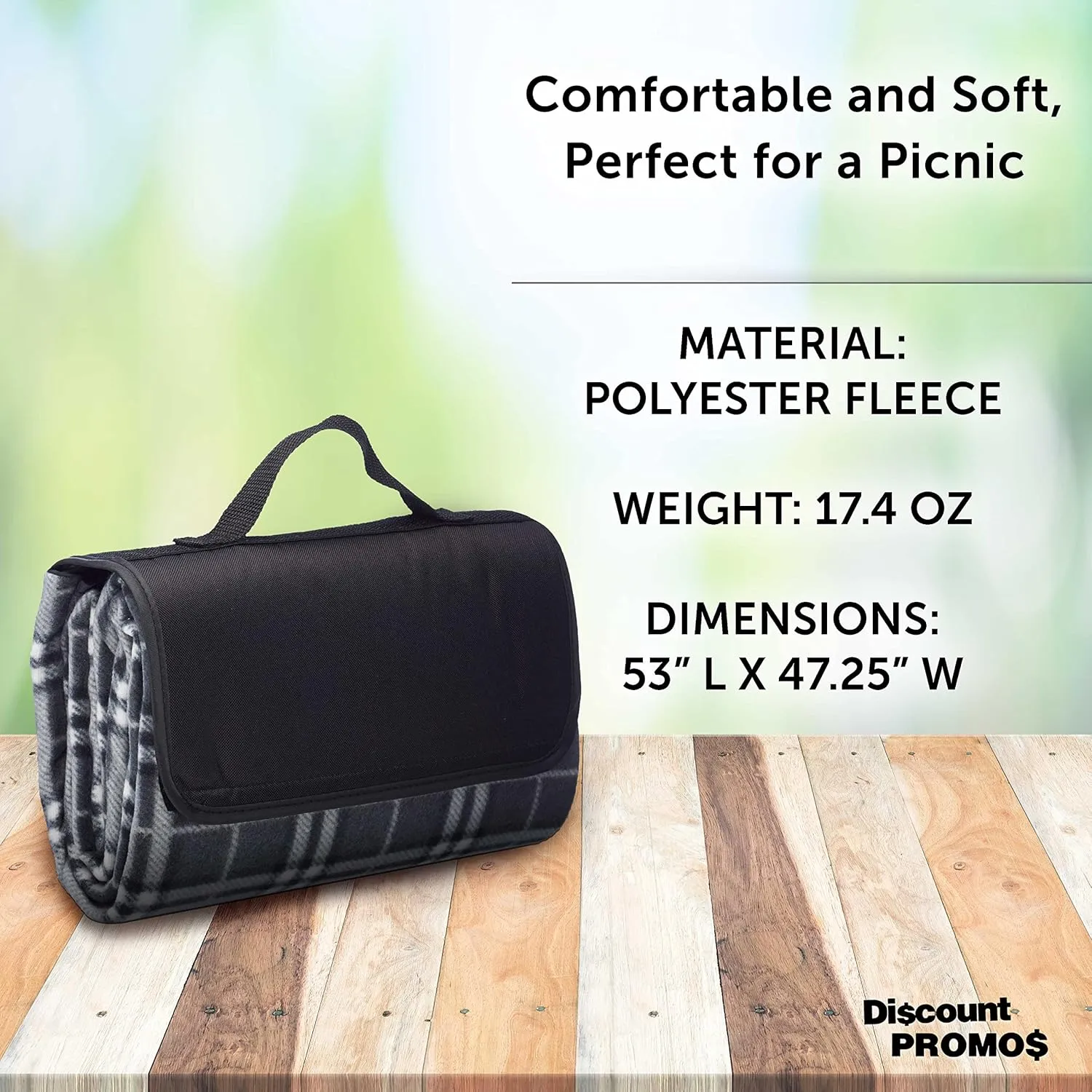 DISCOUNT PROMOS 6 Brookhaven Roll Up Picnic Blankets Set - Customizable Text, Logo - Fleece, Woven Handle - Grey