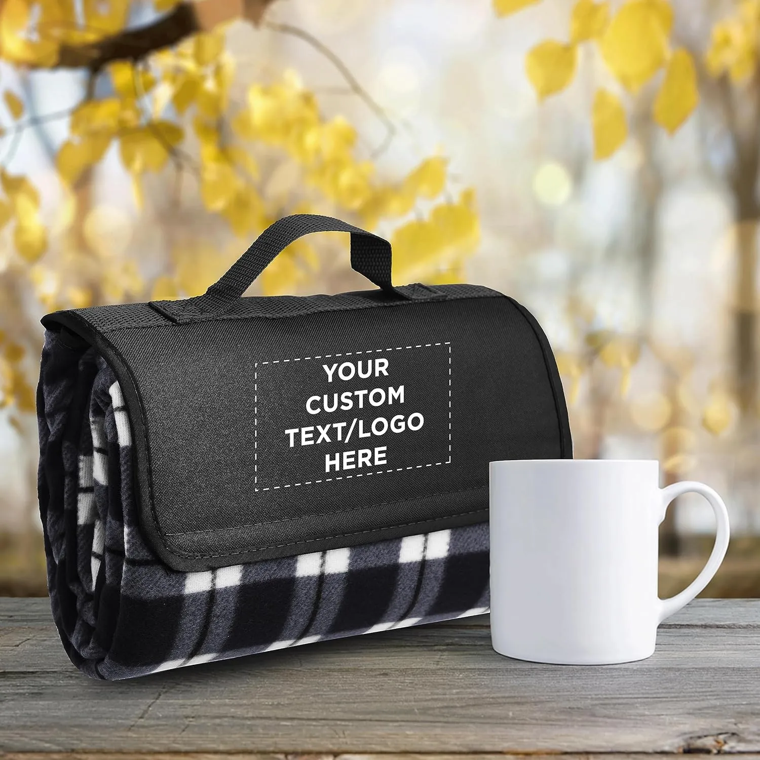 DISCOUNT PROMOS 6 Brookhaven Roll Up Picnic Blankets Set - Customizable Text, Logo - Fleece, Woven Handle - Grey