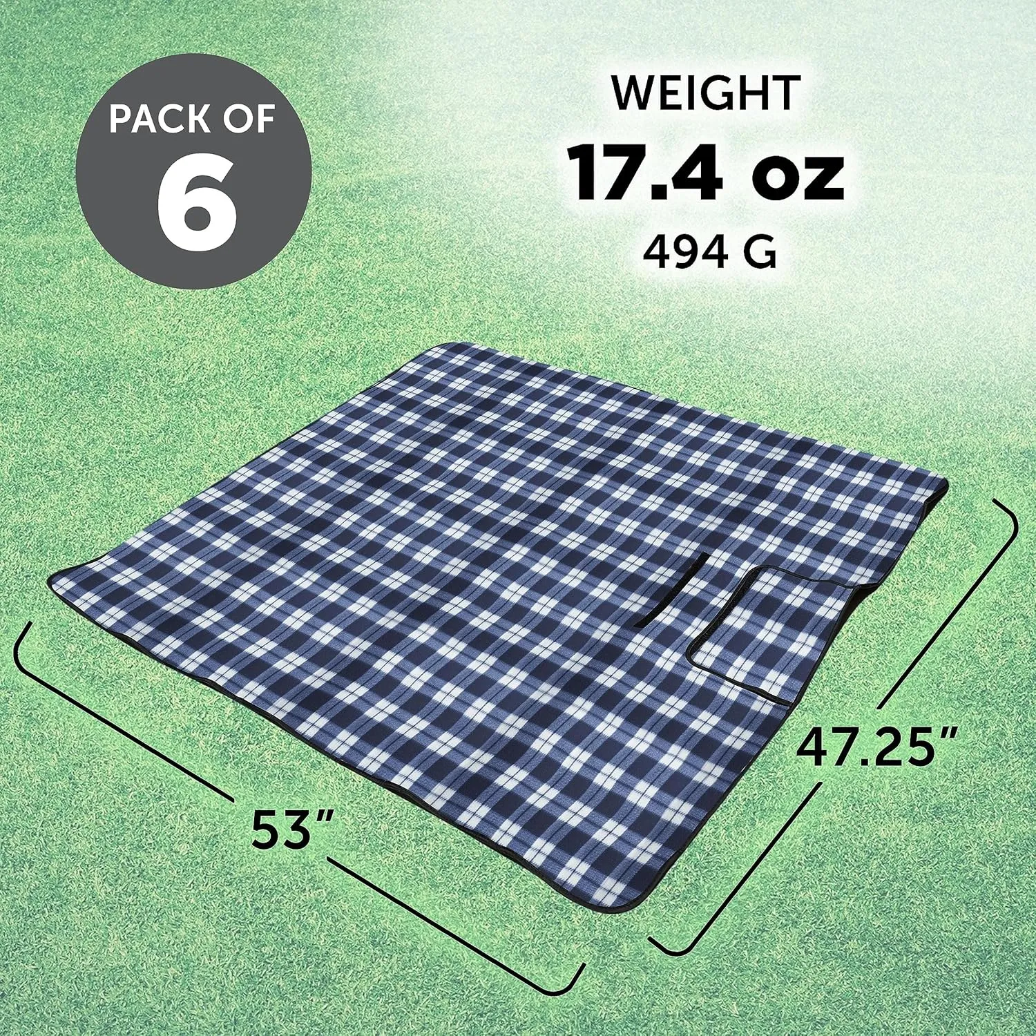 DISCOUNT PROMOS 6 Brookhaven Roll Up Picnic Blankets Set - Customizable Text, Logo - Fleece, Woven Handle - Navy Blue
