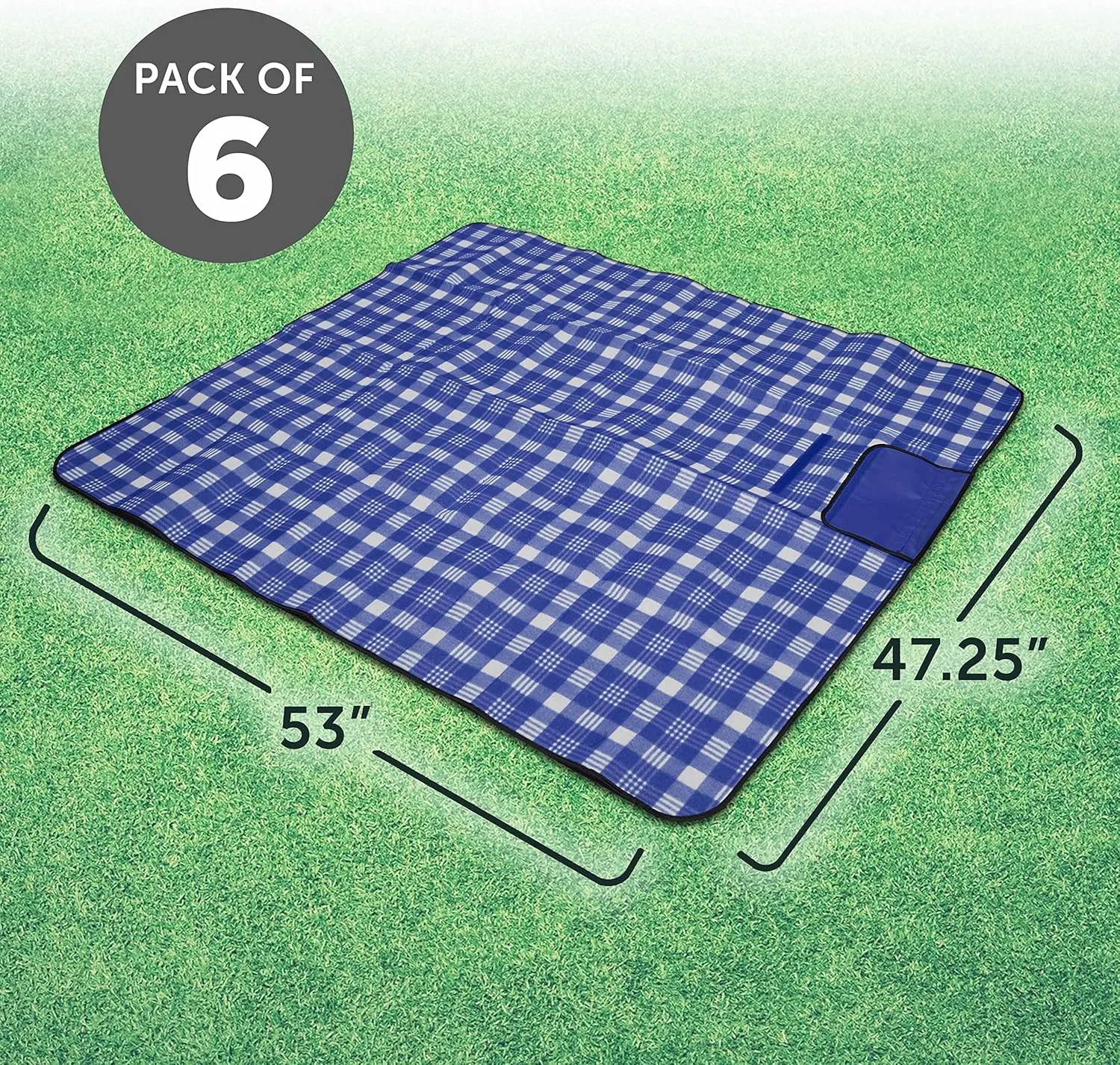 DISCOUNT PROMOS Creekside Roll Up Picnic Blankets Set of 6, Bulk Pack - Great Outdoor Blanket for Camping, Picnic, Beach, Other Outdoor Activities - Blue