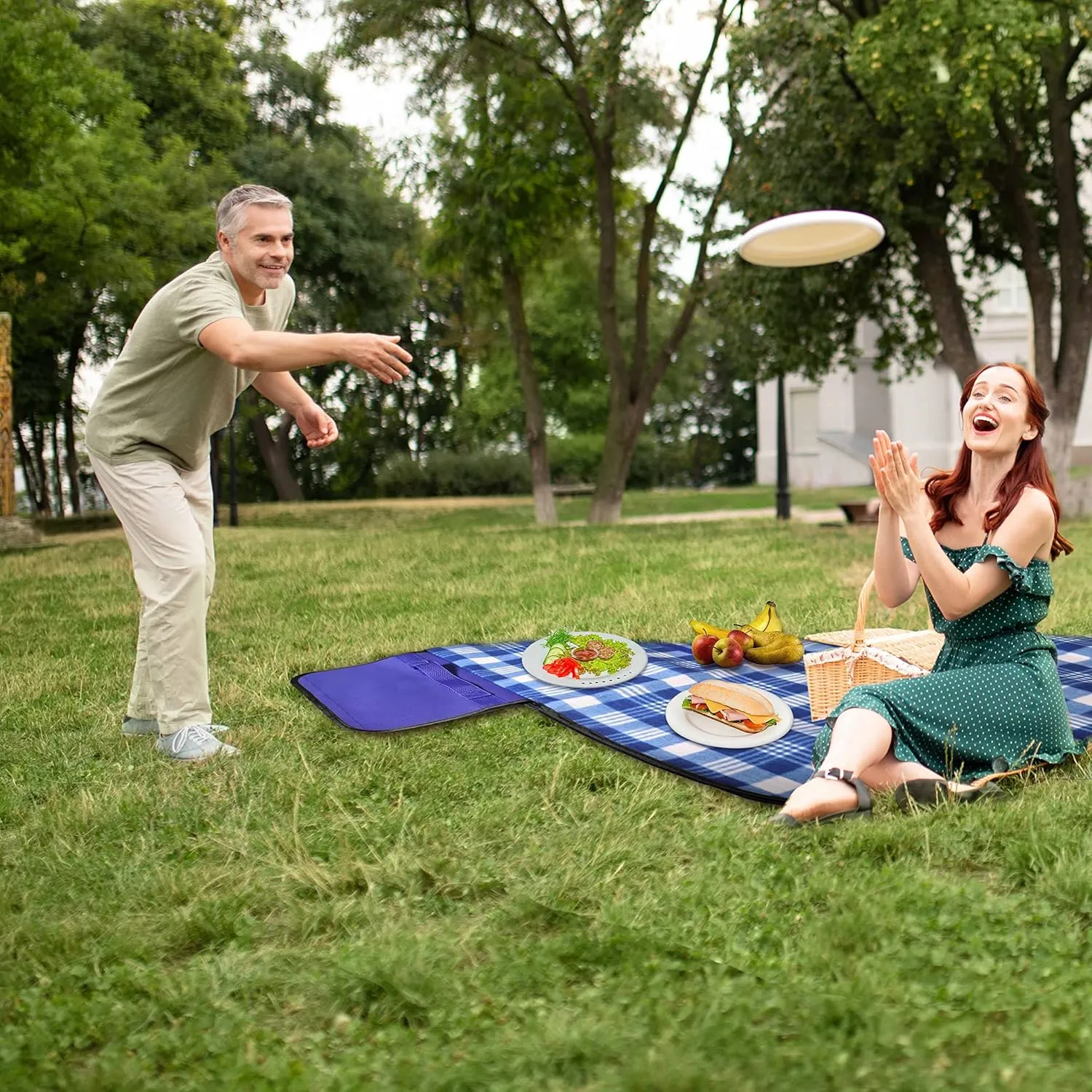 DISCOUNT PROMOS Creekside Roll Up Picnic Blankets Set of 6, Bulk Pack - Great Outdoor Blanket for Camping, Picnic, Beach, Other Outdoor Activities - Blue