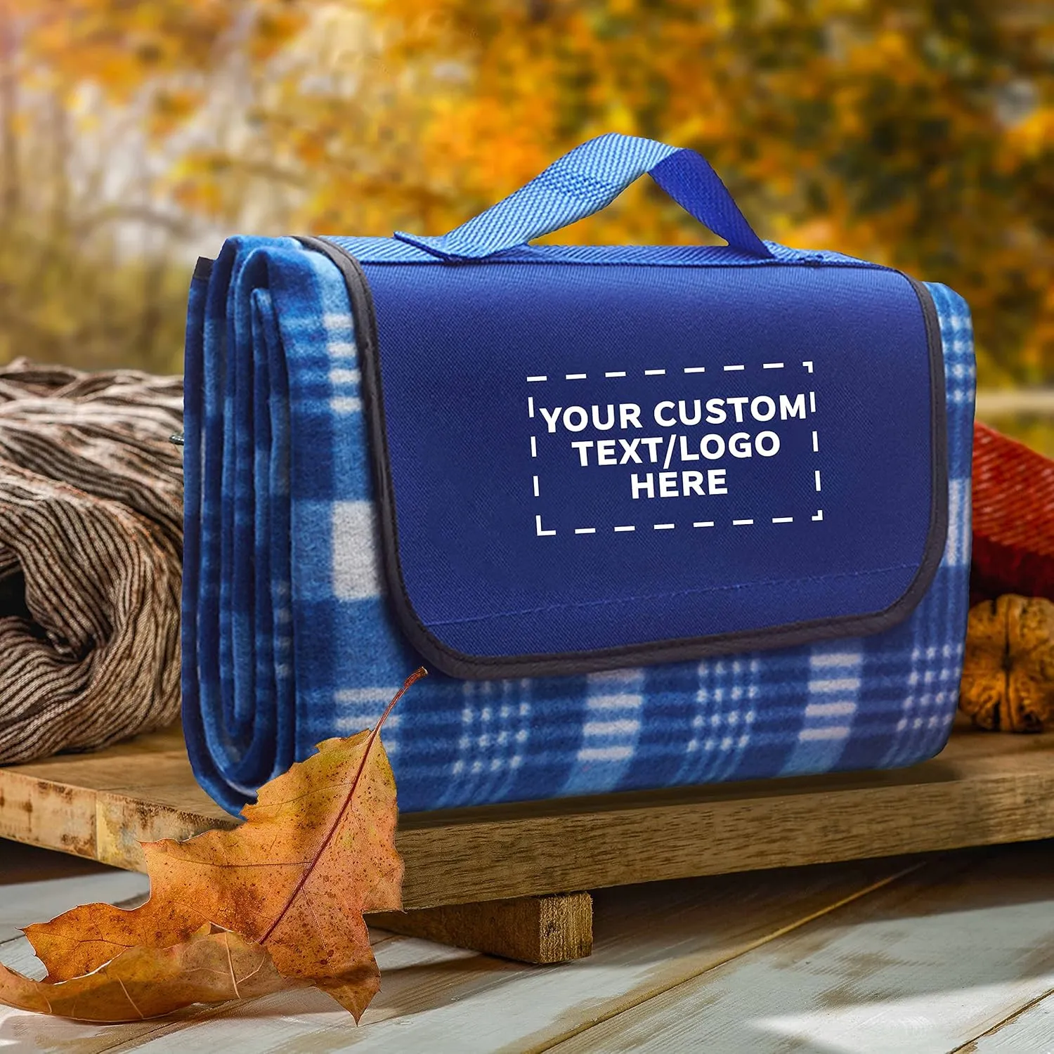 DISCOUNT PROMOS Creekside Roll Up Picnic Blankets Set of 6, Bulk Pack - Great Outdoor Blanket for Camping, Picnic, Beach, Other Outdoor Activities - Blue