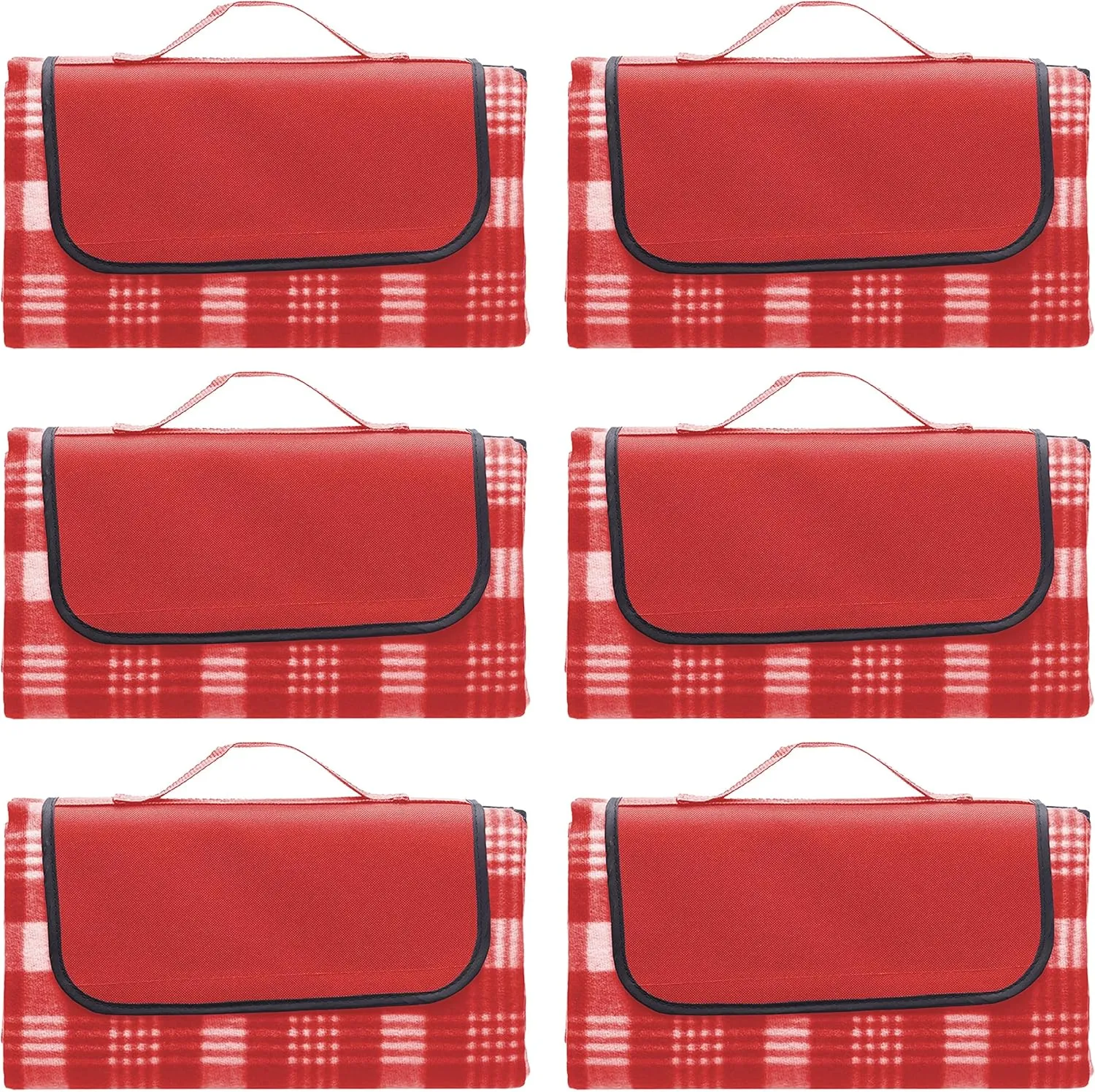 DISCOUNT PROMOS Creekside Roll Up Picnic Blankets Set of 6, Bulk Pack - Great Outdoor Blanket for Camping, Picnic, Beach, Other Outdoor Activities - Red