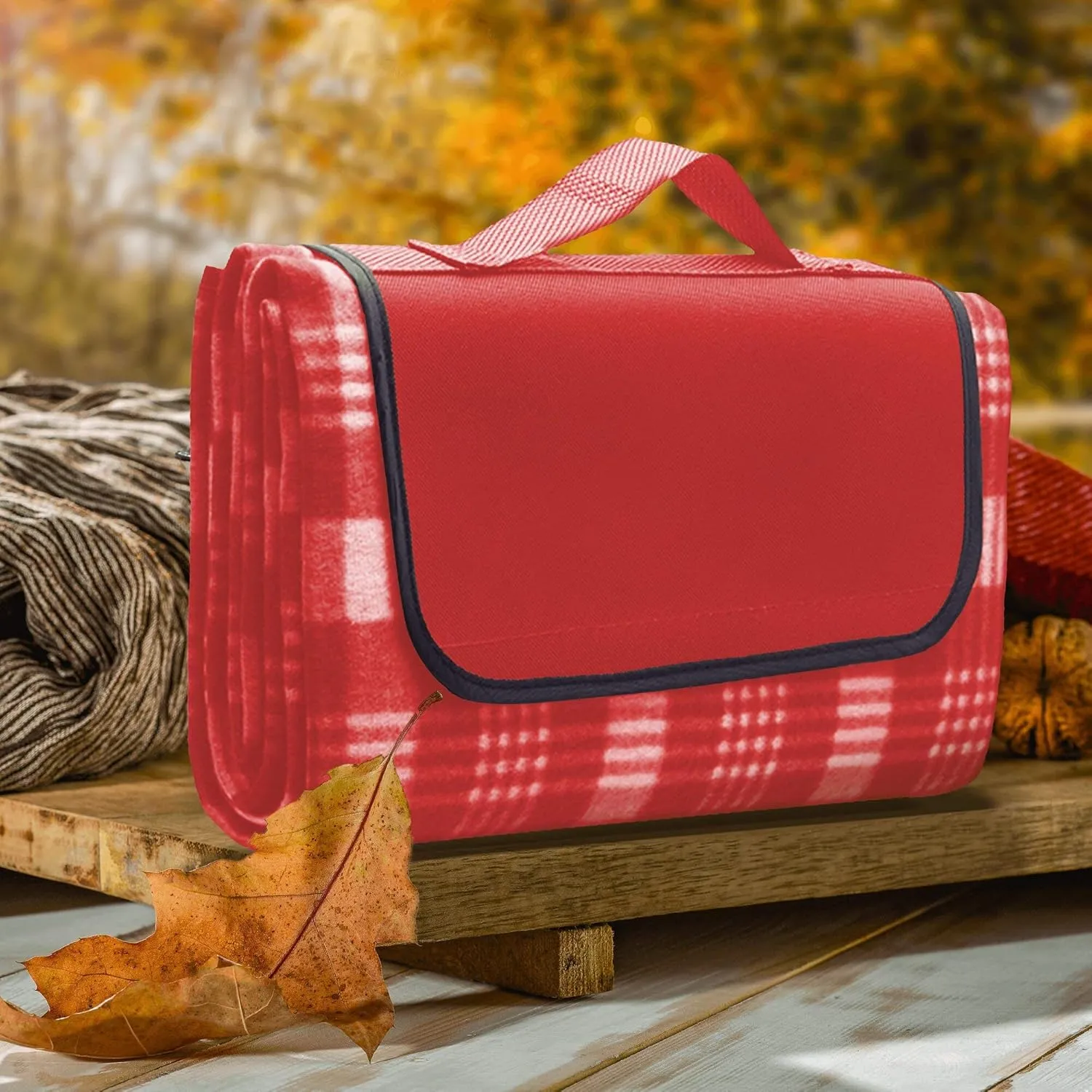 DISCOUNT PROMOS Creekside Roll Up Picnic Blankets Set of 6, Bulk Pack - Great Outdoor Blanket for Camping, Picnic, Beach, Other Outdoor Activities - Red