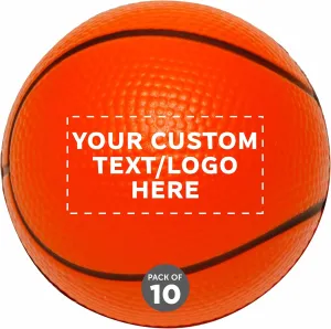 DISCOUNT PROMOS Custom Basketball Shaped Squeeze Balls Set of 10, Personalized Bulk Pack - Perfect for Promotional Giveaways - Orange