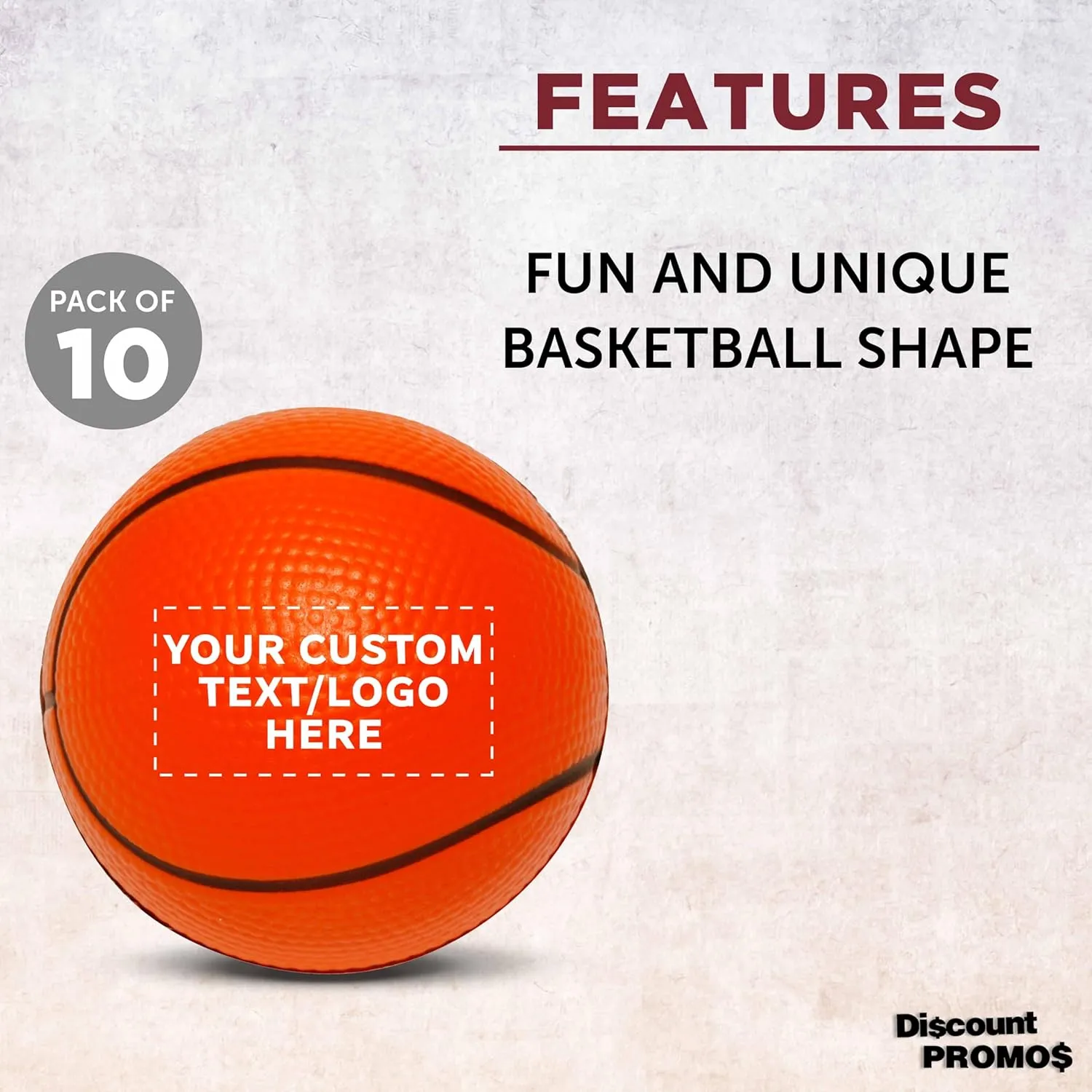 DISCOUNT PROMOS Custom Basketball Shaped Squeeze Balls Set of 10, Personalized Bulk Pack - Perfect for Promotional Giveaways - Orange