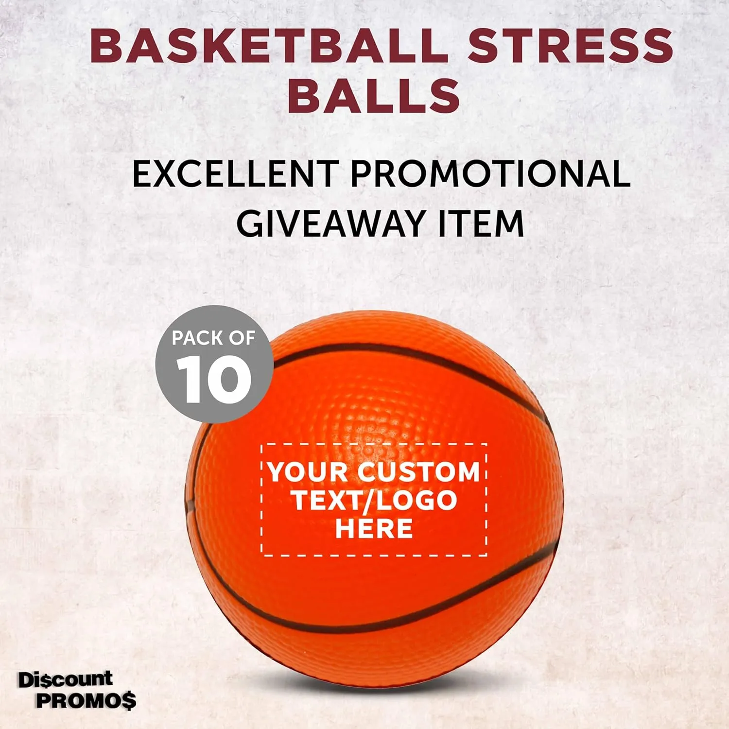 DISCOUNT PROMOS Custom Basketball Shaped Squeeze Balls Set of 10, Personalized Bulk Pack - Perfect for Promotional Giveaways - Orange