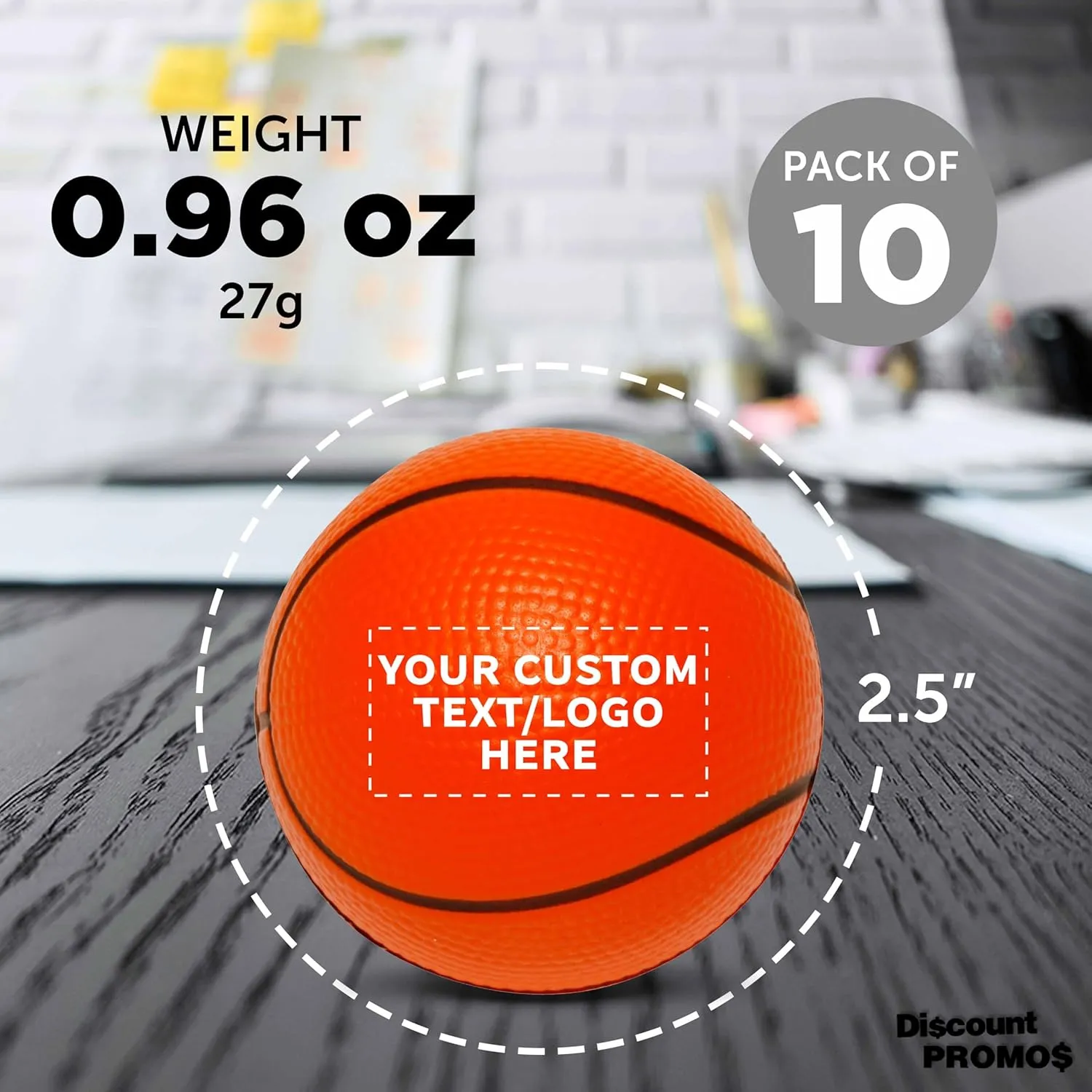 DISCOUNT PROMOS Custom Basketball Shaped Squeeze Balls Set of 10, Personalized Bulk Pack - Perfect for Promotional Giveaways - Orange