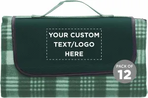 DISCOUNT PROMOS Custom Creekside Roll Up Picnic Blankets Set of 12, Personalized Bulk Pack - Great Outdoor Blanket for Camping, Picnic, Beach, Other Outdoor Activities - Green
