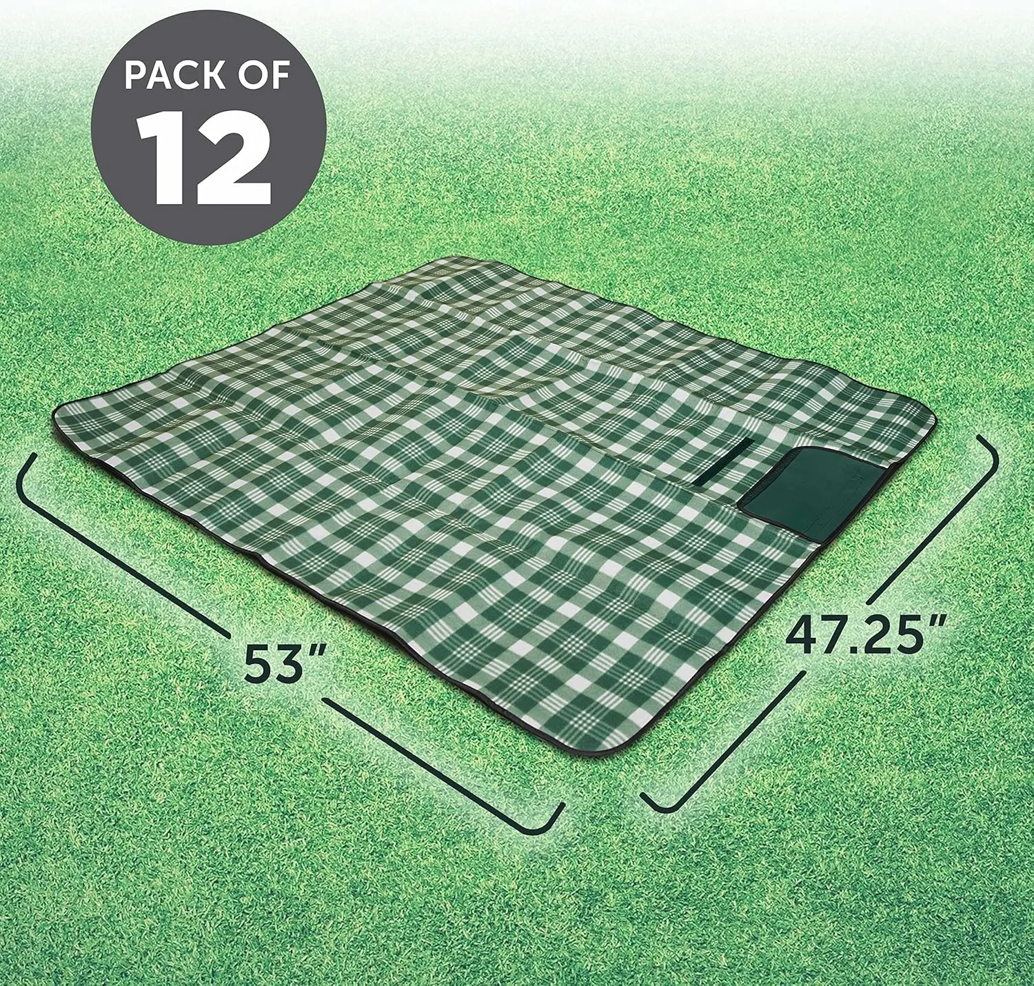 DISCOUNT PROMOS Custom Creekside Roll Up Picnic Blankets Set of 12, Personalized Bulk Pack - Great Outdoor Blanket for Camping, Picnic, Beach, Other Outdoor Activities - Green