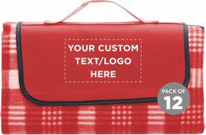 DISCOUNT PROMOS Custom Creekside Roll Up Picnic Blankets Set of 12, Personalized Bulk Pack - Great Outdoor Blanket for Camping, Picnic, Beach, Other Outdoor Activities - Red