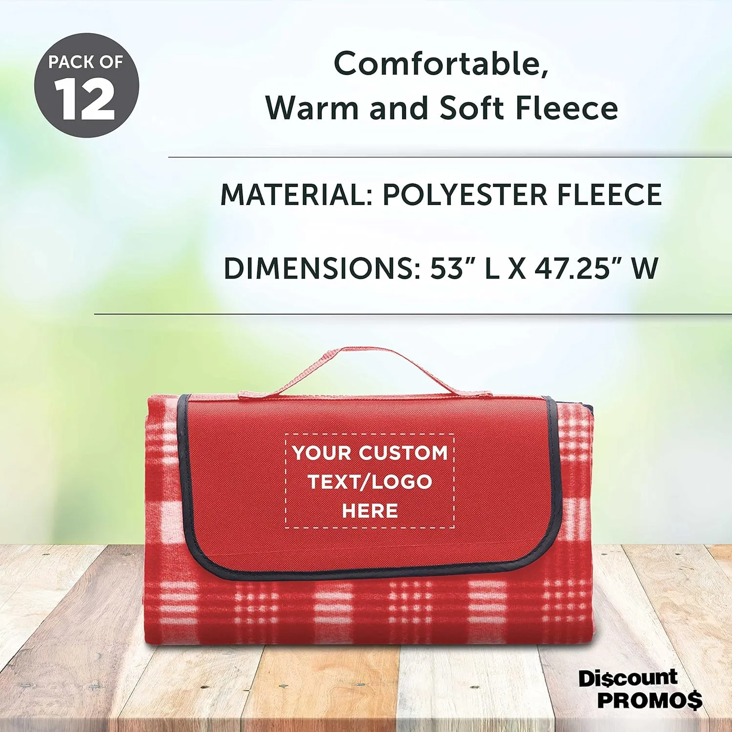 DISCOUNT PROMOS Custom Creekside Roll Up Picnic Blankets Set of 12, Personalized Bulk Pack - Great Outdoor Blanket for Camping, Picnic, Beach, Other Outdoor Activities - Red