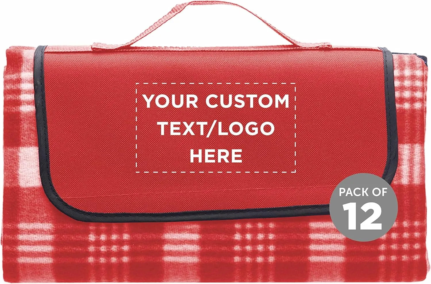 DISCOUNT PROMOS Custom Creekside Roll Up Picnic Blankets Set of 12, Personalized Bulk Pack - Great Outdoor Blanket for Camping, Picnic, Beach, Other Outdoor Activities - Red