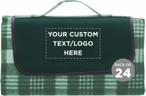DISCOUNT PROMOS Custom Creekside Roll Up Picnic Blankets Set of 24, Personalized Bulk Pack - Great Outdoor Blanket for Camping, Picnic, Beach, Other Outdoor Activities - Green