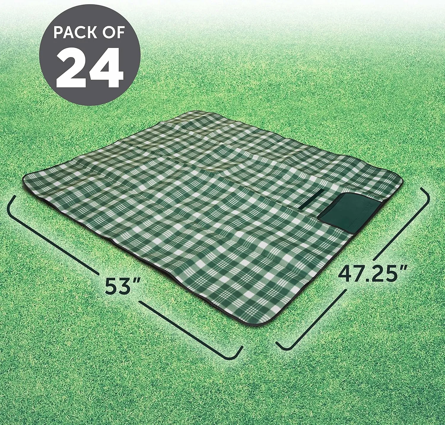 DISCOUNT PROMOS Custom Creekside Roll Up Picnic Blankets Set of 24, Personalized Bulk Pack - Great Outdoor Blanket for Camping, Picnic, Beach, Other Outdoor Activities - Green
