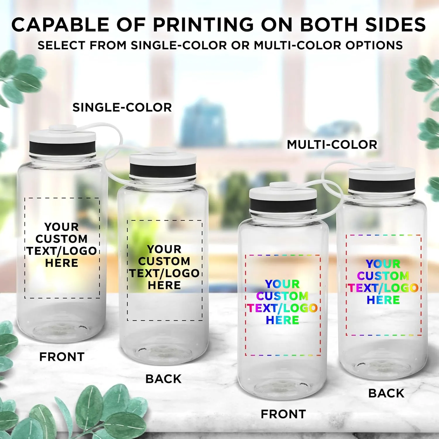 DISCOUNT PROMOS Custom Plastic Sports Water Bottles with Flip Lid 38 oz. Set of 10, Personalized Bulk Pack - Great for Gym, Hiking, Cycling, Camping, Backpacking, School - Clear