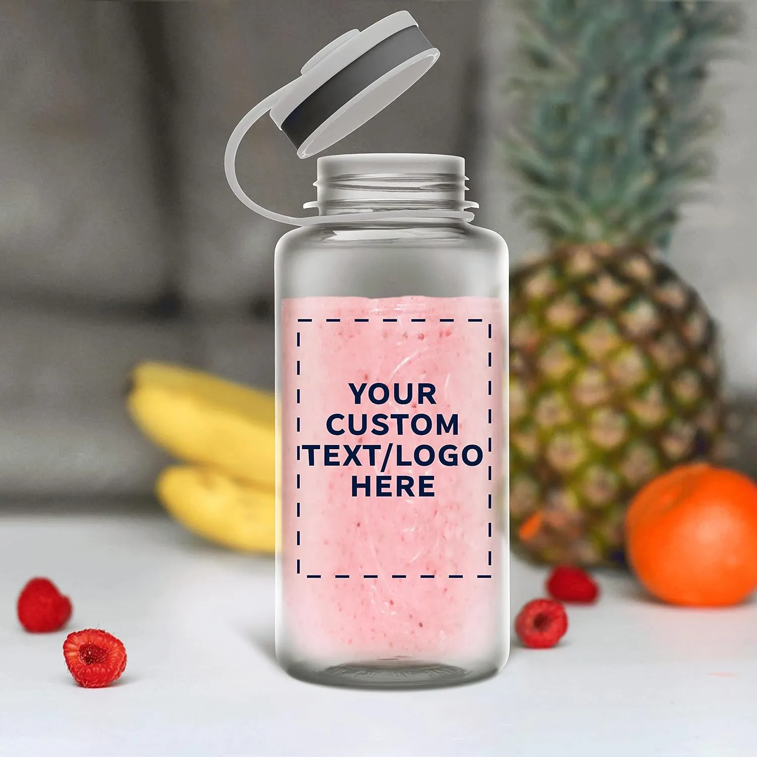 DISCOUNT PROMOS Custom Plastic Sports Water Bottles with Flip Lid 38 oz. Set of 10, Personalized Bulk Pack - Great for Gym, Hiking, Cycling, Camping, Backpacking, School - Clear