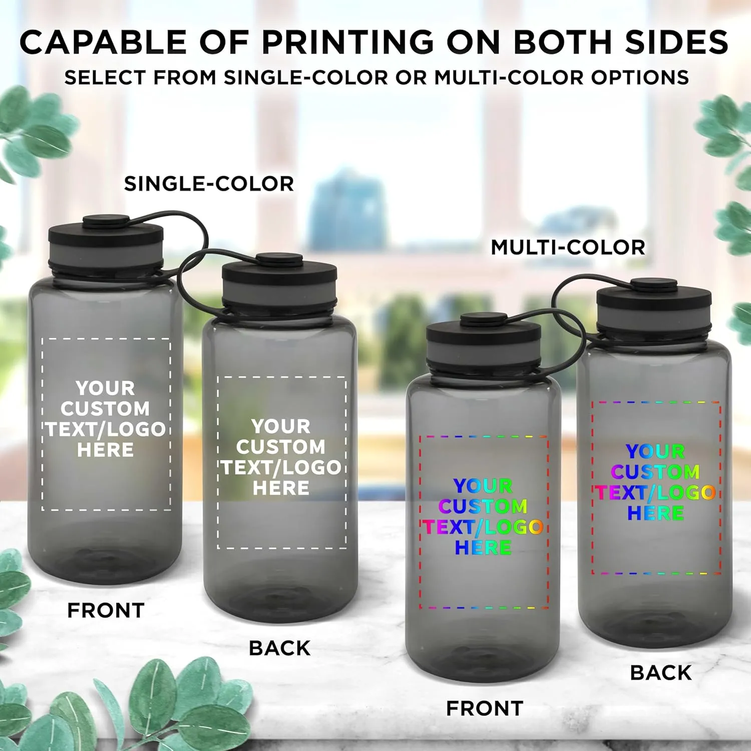 DISCOUNT PROMOS Custom Plastic Sports Water Bottles with Flip Lid 38 oz. Set of 50, Personalized Bulk Pack - Great for Gym, Hiking, Cycling, Camping, Backpacking, School - Smoke