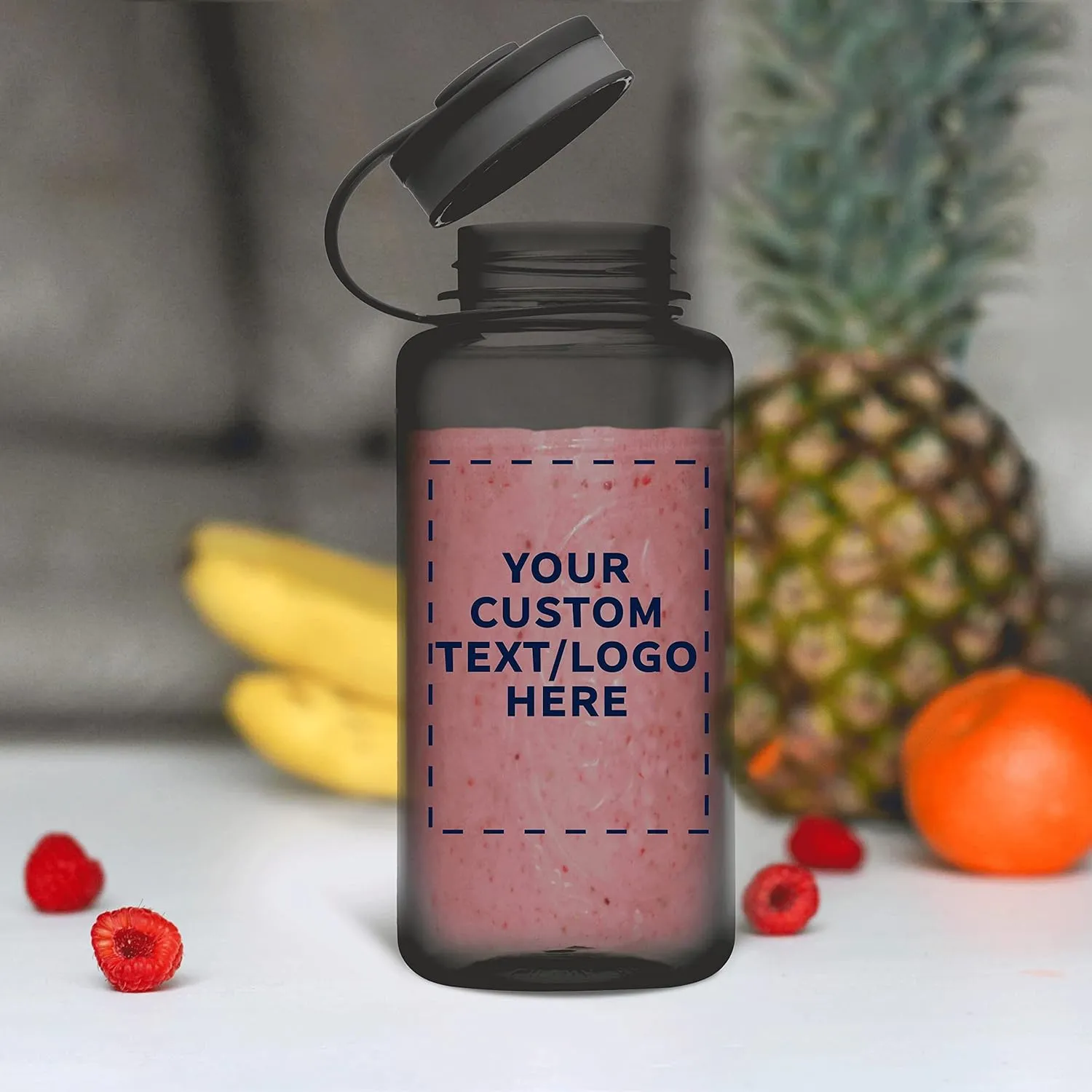 DISCOUNT PROMOS Custom Plastic Sports Water Bottles with Flip Lid 38 oz. Set of 50, Personalized Bulk Pack - Great for Gym, Hiking, Cycling, Camping, Backpacking, School - Smoke