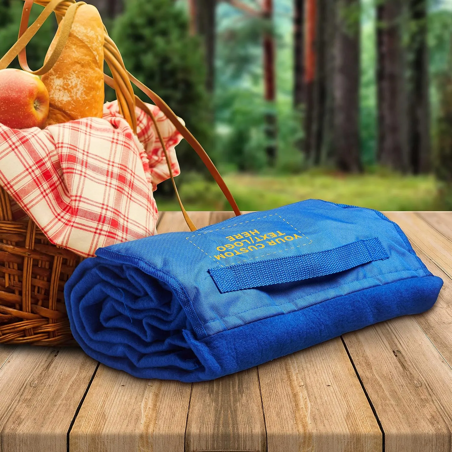DISCOUNT PROMOS Custom Roll Up Picnic Blankets Set of 10, Personalized Bulk Pack - Great Outdoor Blanket for Camping, Picnic, Beach, Sports, Outdoor Activities - Blue