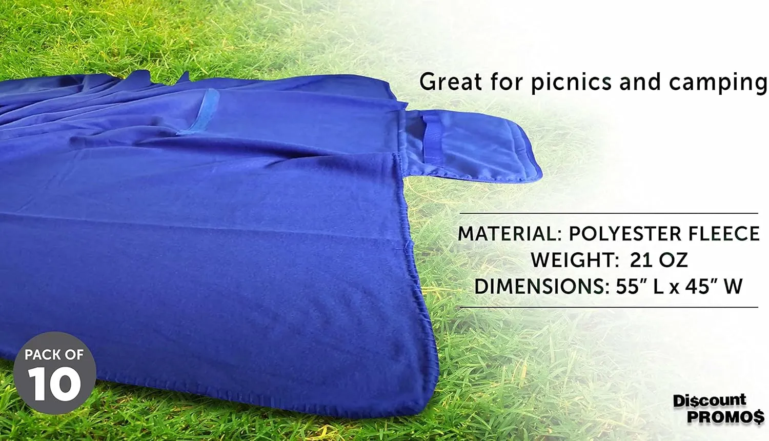 DISCOUNT PROMOS Custom Roll Up Picnic Blankets Set of 10, Personalized Bulk Pack - Great Outdoor Blanket for Camping, Picnic, Beach, Sports, Outdoor Activities - Blue