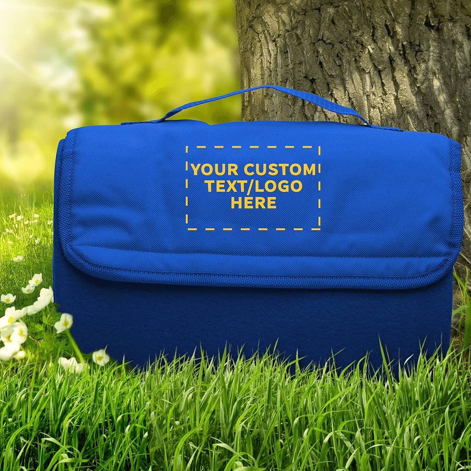 DISCOUNT PROMOS Custom Roll Up Picnic Blankets Set of 10, Personalized Bulk Pack - Great Outdoor Blanket for Camping, Picnic, Beach, Sports, Outdoor Activities - Blue