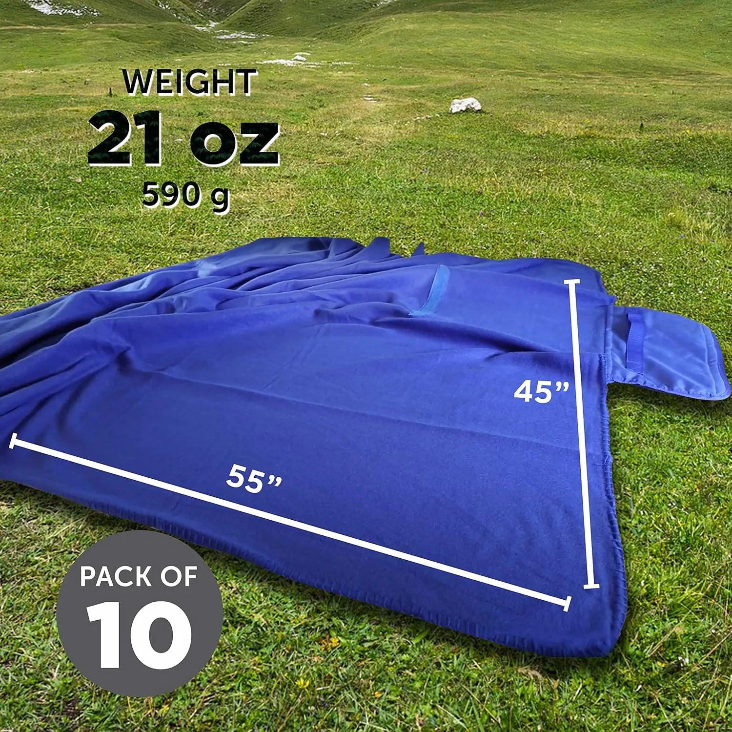 DISCOUNT PROMOS Custom Roll Up Picnic Blankets Set of 10, Personalized Bulk Pack - Great Outdoor Blanket for Camping, Picnic, Beach, Sports, Outdoor Activities - Blue