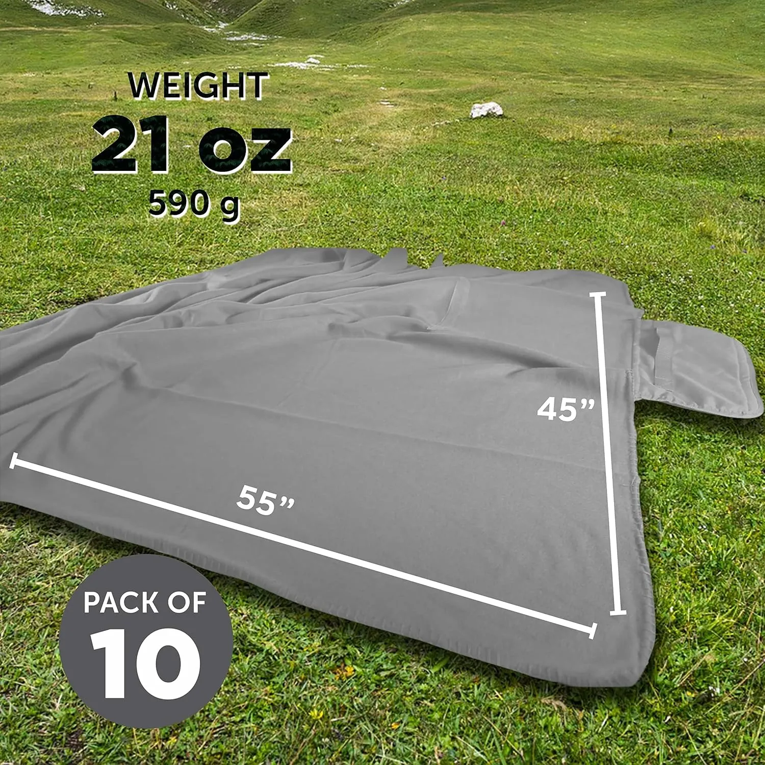 DISCOUNT PROMOS Custom Roll Up Picnic Blankets Set of 10, Personalized Bulk Pack - Great Outdoor Blanket for Camping, Picnic, Beach, Sports, Outdoor Activities - Grey