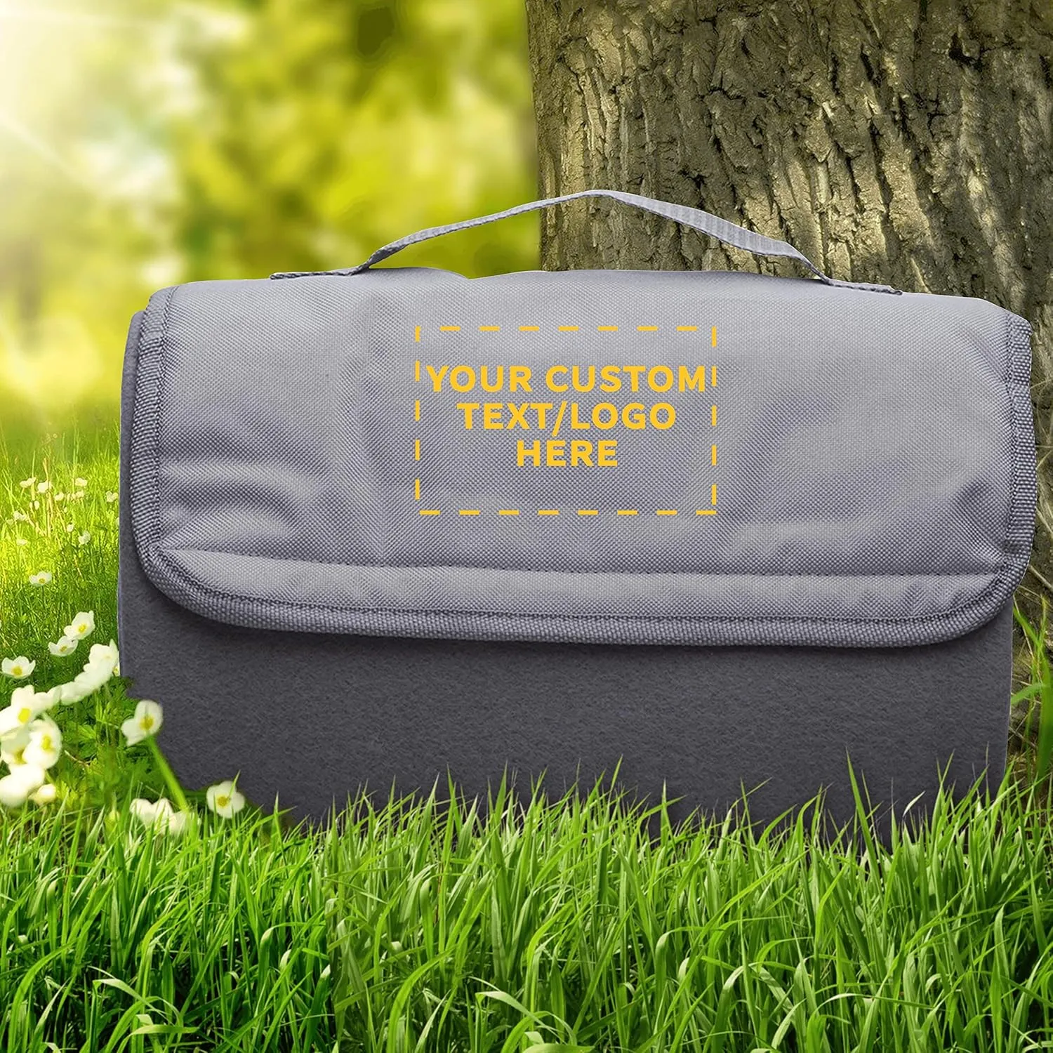 DISCOUNT PROMOS Custom Roll Up Picnic Blankets Set of 10, Personalized Bulk Pack - Great Outdoor Blanket for Camping, Picnic, Beach, Sports, Outdoor Activities - Grey