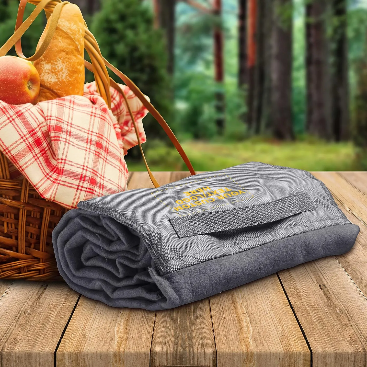 DISCOUNT PROMOS Custom Roll Up Picnic Blankets Set of 10, Personalized Bulk Pack - Great Outdoor Blanket for Camping, Picnic, Beach, Sports, Outdoor Activities - Grey