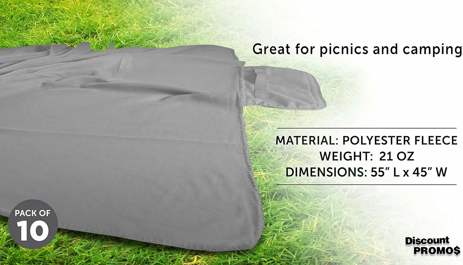 DISCOUNT PROMOS Custom Roll Up Picnic Blankets Set of 10, Personalized Bulk Pack - Great Outdoor Blanket for Camping, Picnic, Beach, Sports, Outdoor Activities - Grey