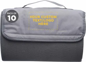 DISCOUNT PROMOS Custom Roll Up Picnic Blankets Set of 10, Personalized Bulk Pack - Great Outdoor Blanket for Camping, Picnic, Beach, Sports, Outdoor Activities - Grey