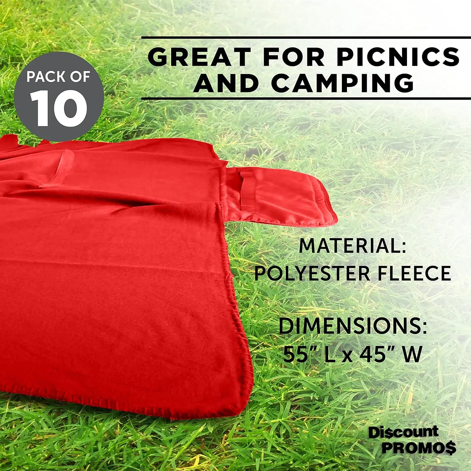 DISCOUNT PROMOS Custom Roll Up Picnic Blankets Set of 10, Personalized Bulk Pack - Great Outdoor Blanket for Camping, Picnic, Beach, Sports, Outdoor Activities - Red