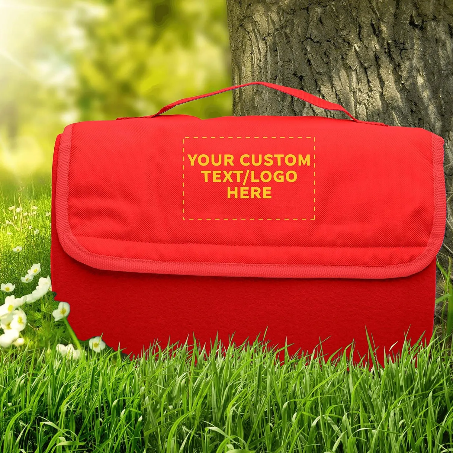 DISCOUNT PROMOS Custom Roll Up Picnic Blankets Set of 10, Personalized Bulk Pack - Great Outdoor Blanket for Camping, Picnic, Beach, Sports, Outdoor Activities - Red