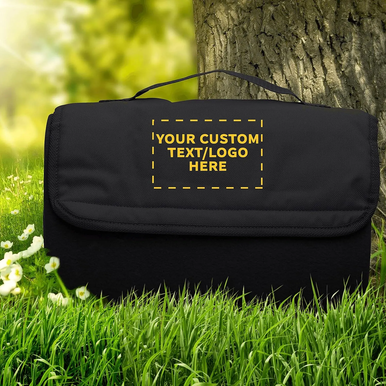 DISCOUNT PROMOS Custom Roll Up Picnic Blankets Set of 100, Personalized Bulk Pack - Great Outdoor Blanket for Camping, Picnic, Beach, Sports, Outdoor Activities - Black