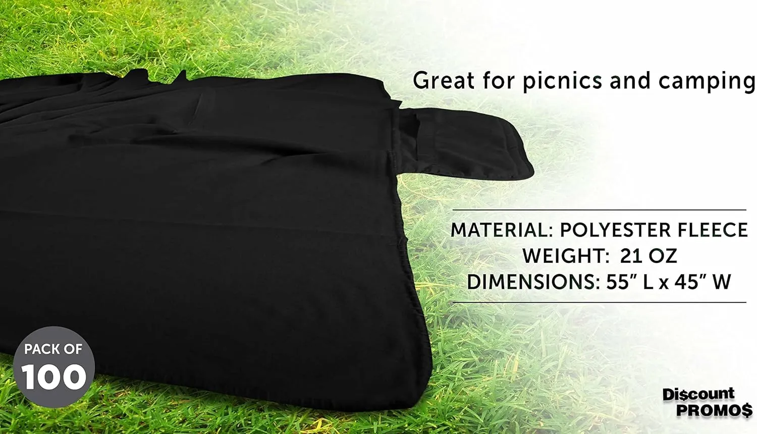 DISCOUNT PROMOS Custom Roll Up Picnic Blankets Set of 100, Personalized Bulk Pack - Great Outdoor Blanket for Camping, Picnic, Beach, Sports, Outdoor Activities - Black